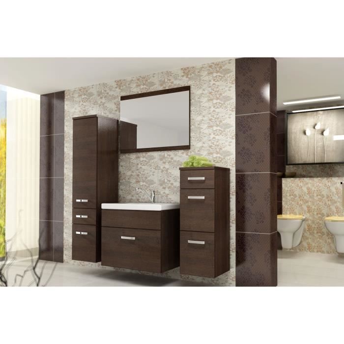 BALI Ensemble salle de bain simple vasque L 60 cm avec miroir - Décor wengé