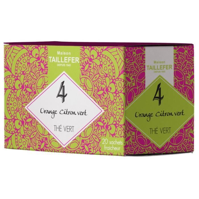 MAISON TAILLEFER Thé Vert Orange, Citron Vert en Boite de 20 Sachets Individuels