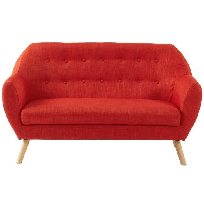 HILDA Canapé droit fixe 2 places - Tissu orange - Scandinave - L 142 x P 65 cm