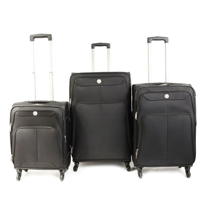 KINSTON Set de 3 Valises Souple 4 Roues 51-61-71cm Noir