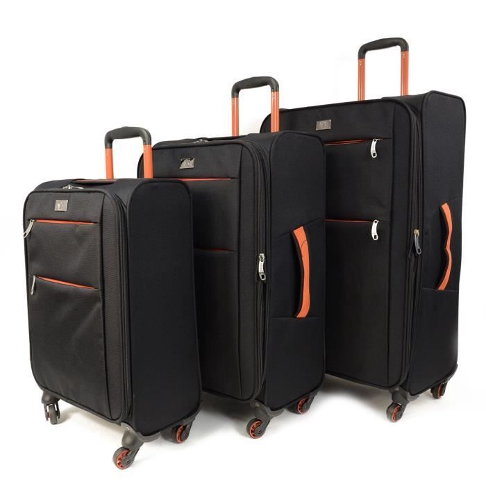 KINSTON Set de 3 Valises Souple 4 Roues 57-68-78cm Noir
