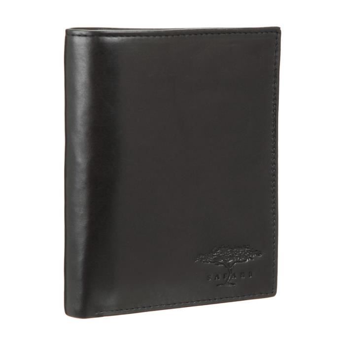 SAFARI Portefeuille Euro - 2 Volets inversés - Cuir - 10x13 cm - Noir