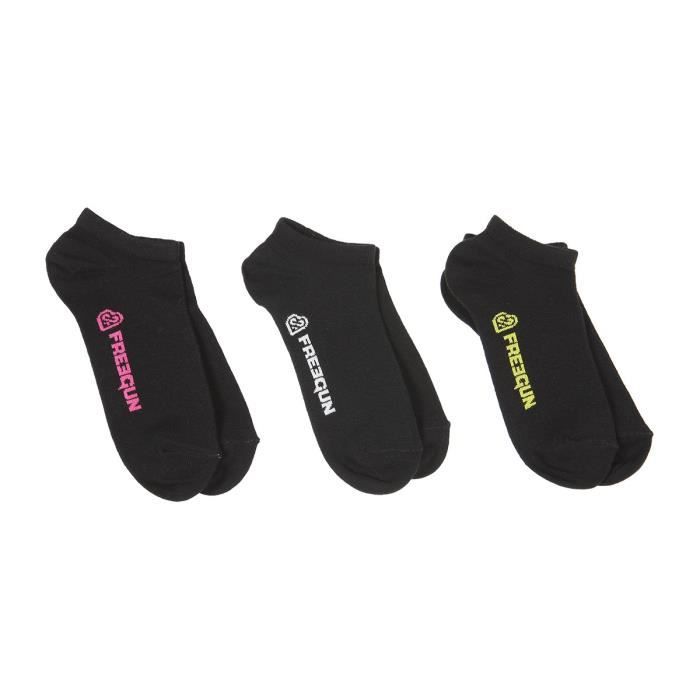 FREEGUN Lot de 3 Chaussettes Sneakers Noir avec Logo Femme