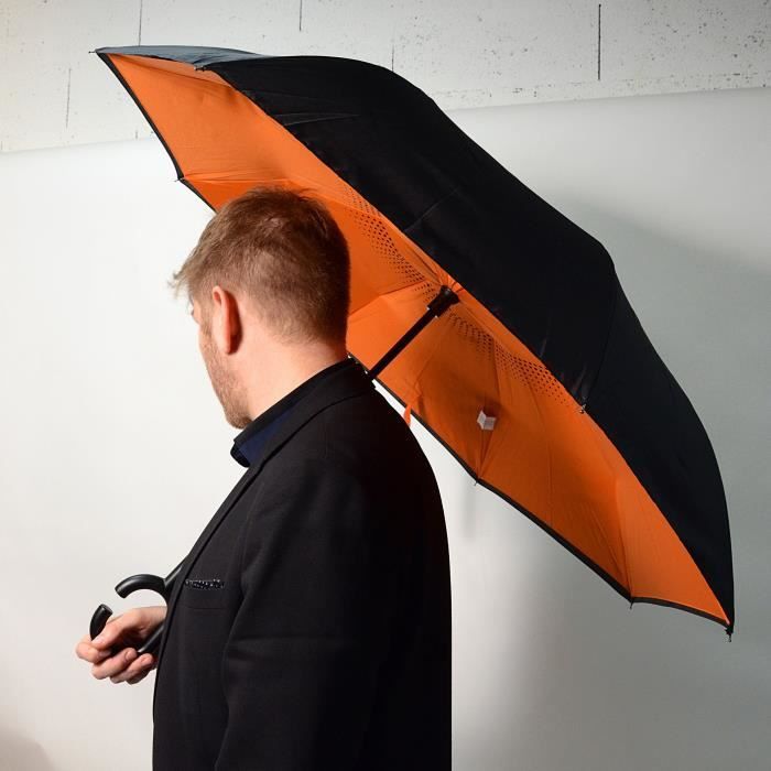 KINSTON Parapluie inversé Noir/Orange
