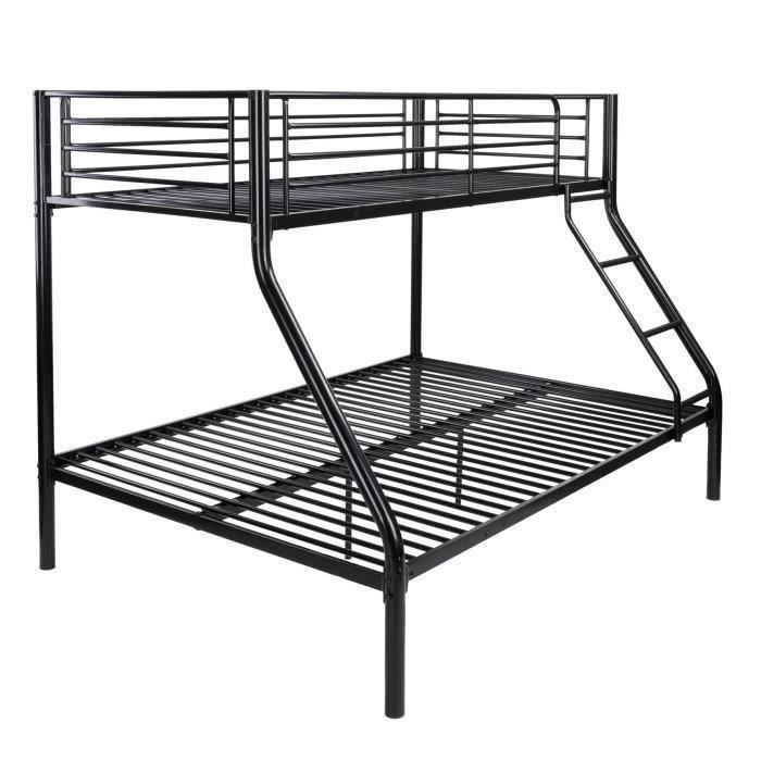 FINLANDEK Lit superposé enfant LEIJONA contemporain en métal noir - l 90 x L 190 cm et l 140 x L 190 cm