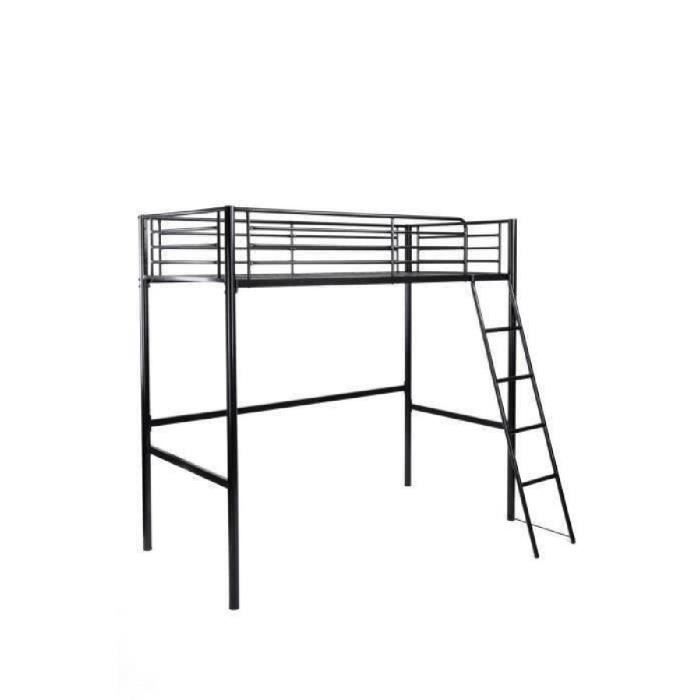 FINLANDEK Lit mezzanine enfant LEIJONA avec sommier - Style contemporain - En tubes d'acier laqués époxy noir - L 200 x P 98 cm
