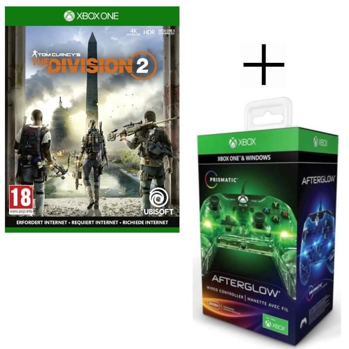 The Division 2 Jeu Xbox One + Manette filaire PDP Afterglow Prismatic V2