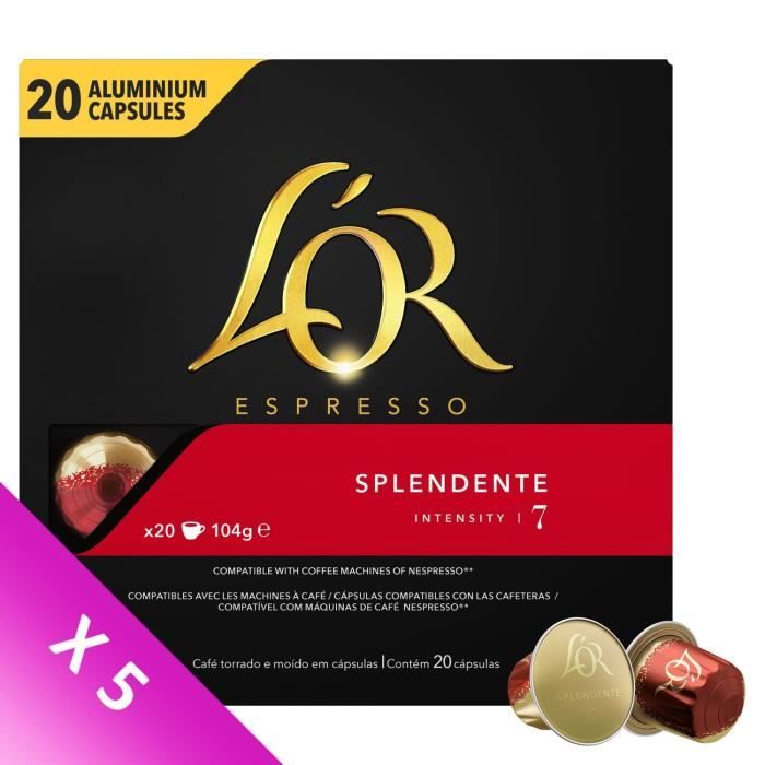 L'OR ESPRESSO Café Splendente Intensité 7 - 5 paquets de 20 capsules en aluminium