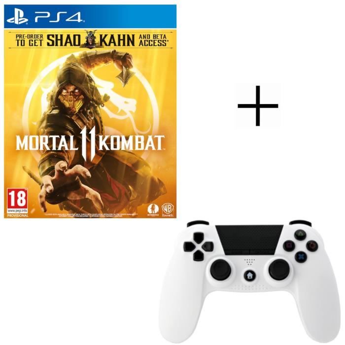 Mortal Kombat 11 Jeu PS4 + Manette Under Control Bluetooth blanche