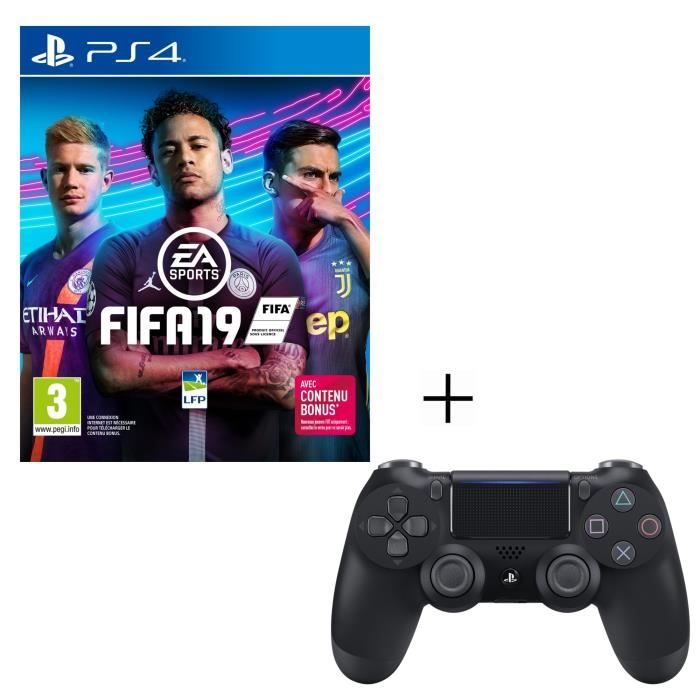 Pack FIFA 19 + Manette PS4 DualShock 4 Noire V2 + Voucher Fortnite