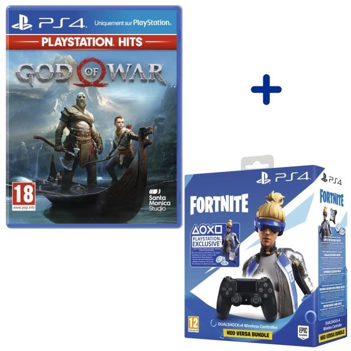 Pack PlayStation : God of War PlayStation Hits + Manette PS4 DualShock 4 Noire + Voucher Fortnite