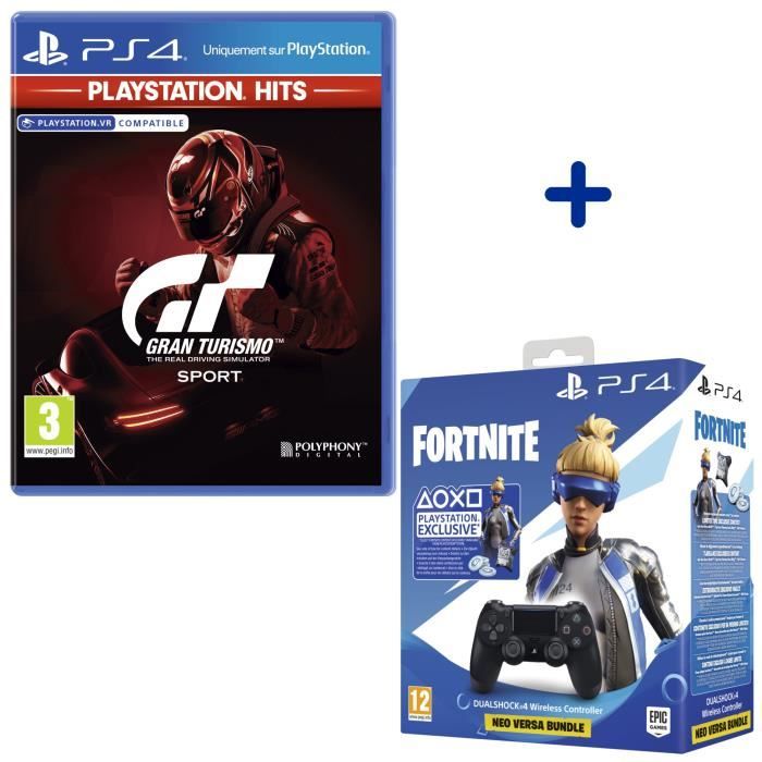 Pack PlayStation : GT Sport PlayStation Hits + Manette PS4 DualShock 4 Noire + Voucher Fortnite