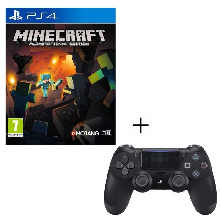 Pack Minecraft Playstation 4 Edition + Manette PS4 DualShock 4 Noire V2 + Voucher Fortnite
