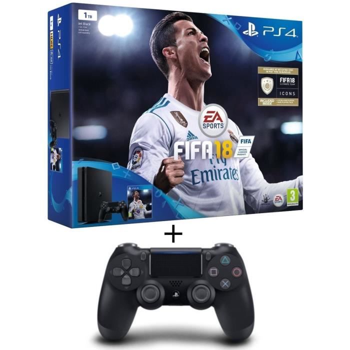 PS4 1To + FIFA 18 + Manette PS4 DualShock 4 Noire V2