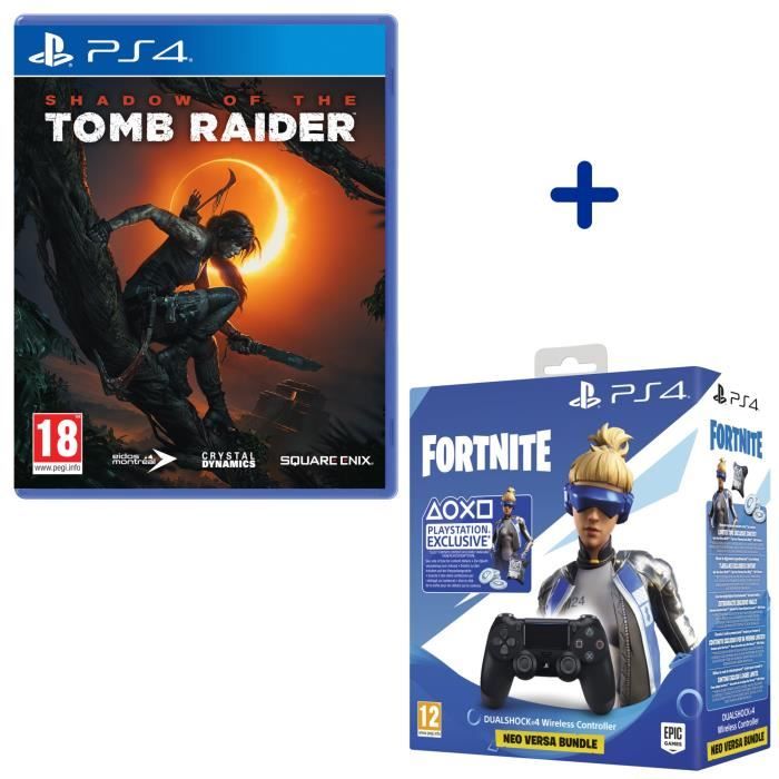 Shadow Of The Tomb Raider + Manette PS4 DualShock 4 Noire + Voucher Fortnite