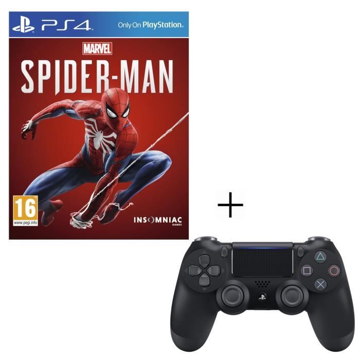 Pack Marvel's Spider-Man + Manette PS4 DualShock 4 Noire V2 + Voucher Fortnite
