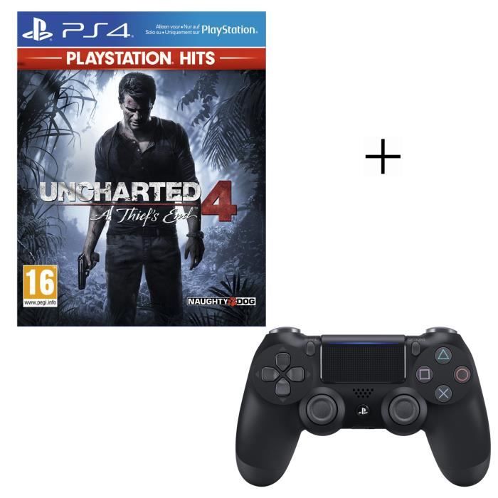 Pack Uncharted 4: A Thief's End PlayStation Hits + Manette PS4 DualShock 4 Noire V2 + Voucher Fortnite