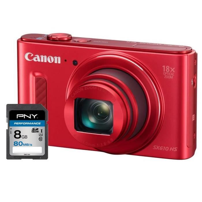 CANON POWERSHOT SX610 HS Appareil photo numérique Compact - CMOS 20 Mpix - Rouge + Carte 8Go