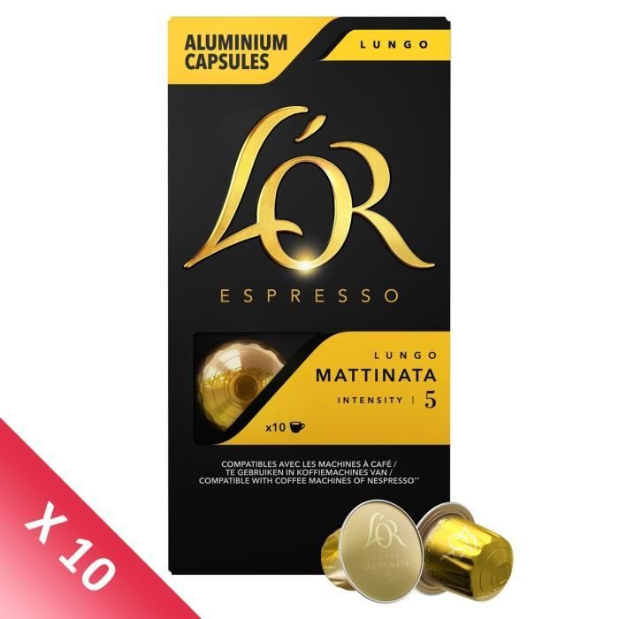 L'OR ESPRESSO Café Lungo Mattinata Intensité 5 - 10 paquets de 10 capsules en aluminium