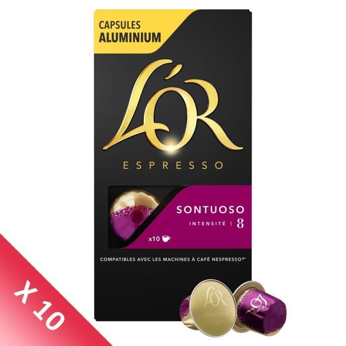 L'OR ESPRESSO Café Sontuoso Intensité 8 - 10 paquets de 10 capsules en aluminium