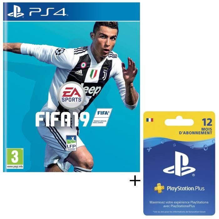Pack FIFA 19 Jeu PS4 + Abonnement Playstation Plus 12 Mois