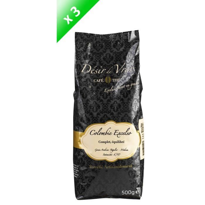 DESIR DE VRAI Lot de 3 Cafés Grain Colombie Excelso n°21 500g