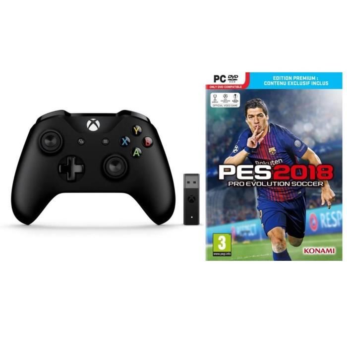Manette Xbox One + Adaptateur sans fil pour Windows + PES 2018 Premium D1 Edition PC