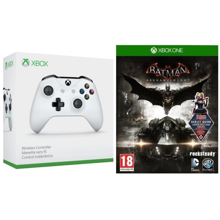 Manette Xbox One sans fil blanche + le jeu Batman Arkham Knight