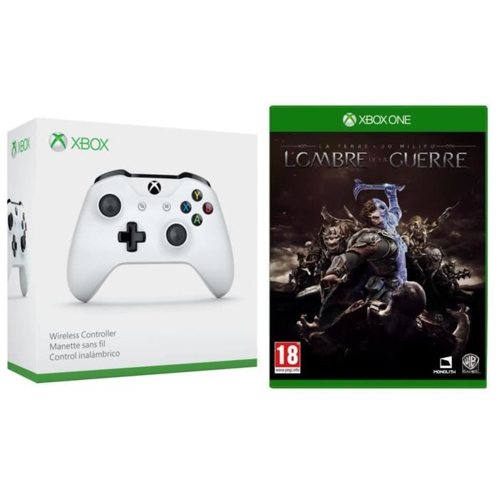 Manette Xbox One sans fil blanche + le jeu La Terre du Milieu : L'Ombre de la guerre