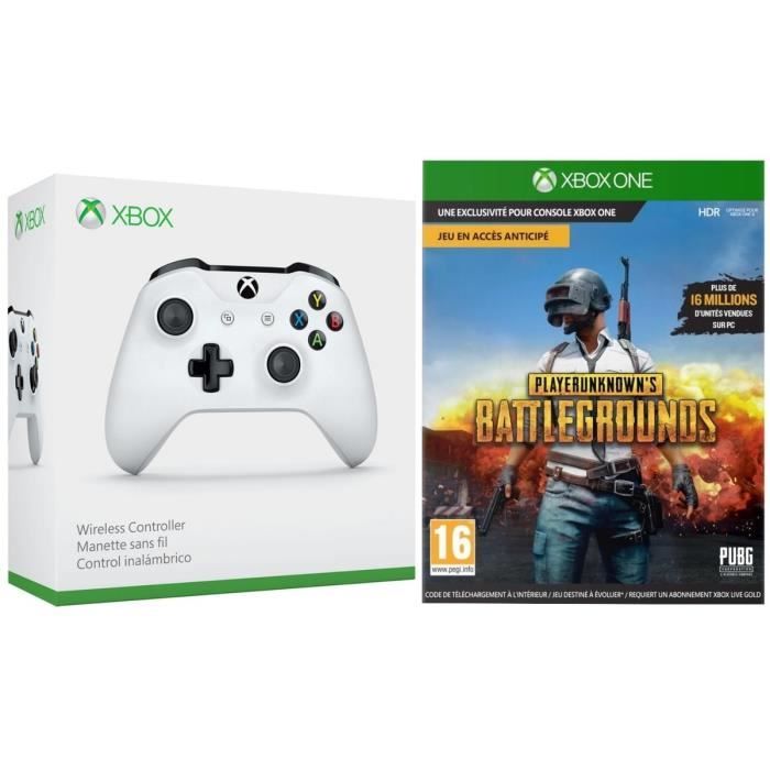 Manette Xbox One sans fil blanche + PUBG Jeu Xbox One