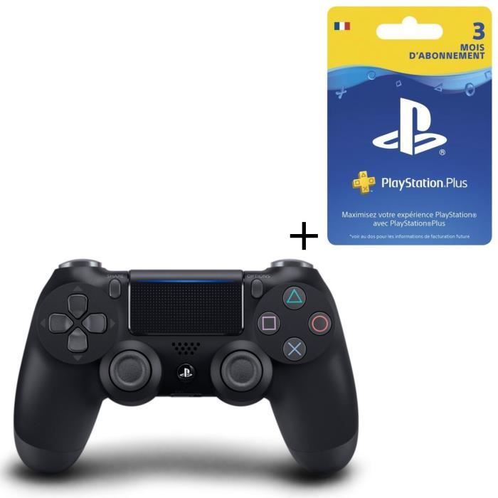 Pack Manette DualShock 4 Noire V2 + Abonnement PlayStation Plus 3 Mois