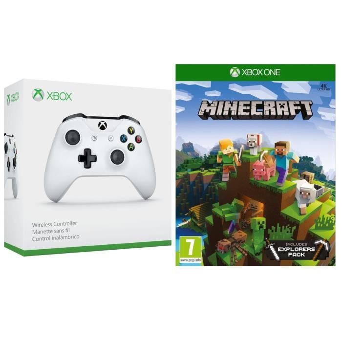 Manette sans fil Xbox One blanche + Minecraft Pack Explorateur Jeu Xbox One