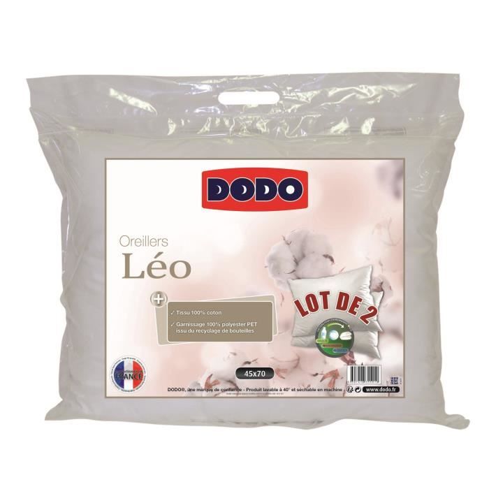 DODO Lot de 2 oreillers LEO 45x70 cm blanc
