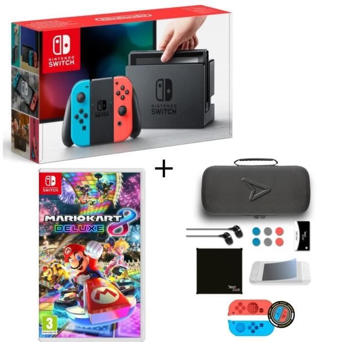 Pack Nintendo Switch Néon + Mario Kart 8 Deluxe + Pack d'accessoires Steelplay 11 en 1