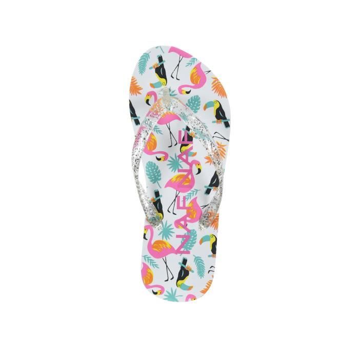 NAF NAF - Tongs Blanches Imprimées Flamingos + Pochette - Enfant Fille