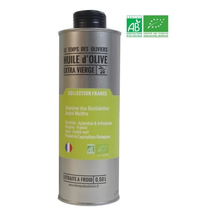 LE TEMPS DES OLIVIERS - Huile d'olive Extra Vierge Domaine des Bastidettes BIO Extraite à froid - 50 cl