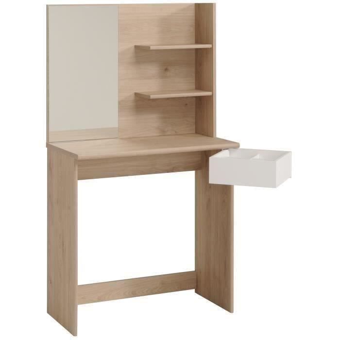 FASHION Coiffeuse style contemporain decor chene et blanc mat L 75 cm