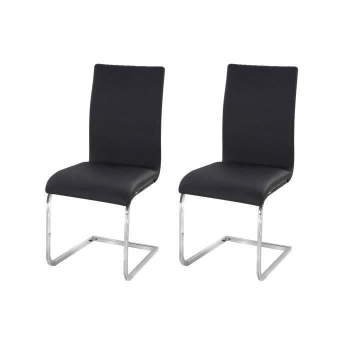 LEA Lot de 2 chaises de salle à manger - Simili noir - Contemporain - L 43 x P 56 cm