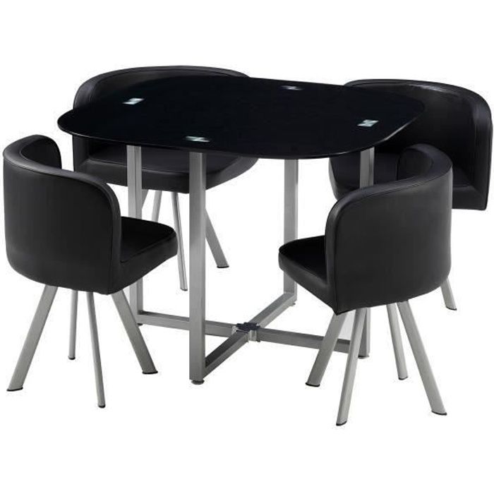 COSMIC Ensemble table à manger de 2 à 4 personnes + 4 chaises contemporain en métal laqué et plateau en verre - L 100 x l 100 cm