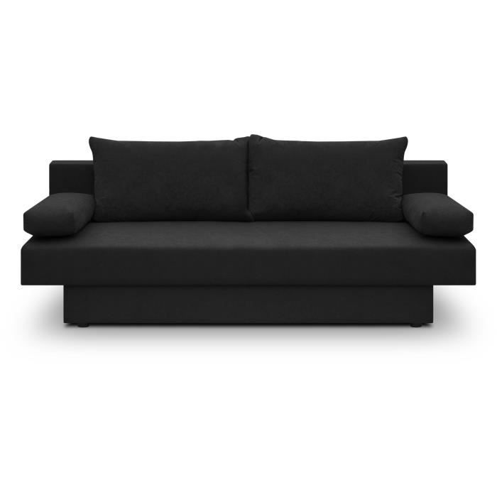 FINLANDEK Banquette convertible PIRY 3 places Tissu noir Classique L 187 x P 88 cm