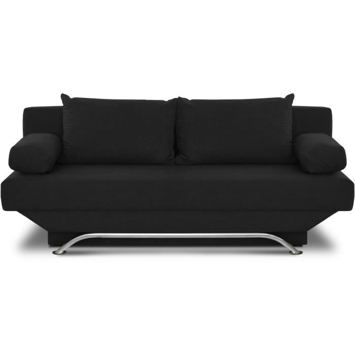 FINLANDEK Banquette convertible TEIJO 3 places - Tissu noir - Contemporain - L 190 x P 92 cm