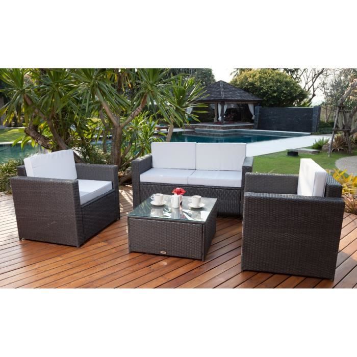 BALI Salon de jardin 4 places en résine tressée et acier - Gris anthracite