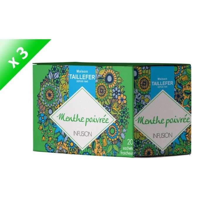MAISON TAILLEFER Lot de 3 Infusions Menthe Poivrée en Boite de 20 Sachets Individuels
