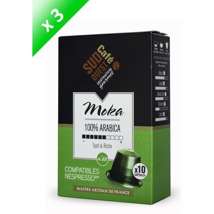 30 capsules compatibles Nespresso SUD OUEST CAFE Cafés Moka n°22 100% Arabica