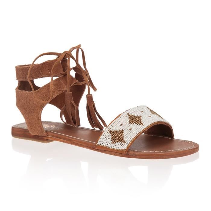 LE TEMPS DES CERISES Sandale Plate Kampur Cognac Femme