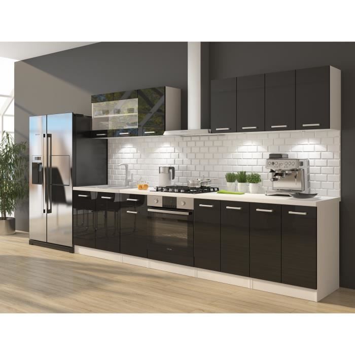 ULTRA Cuisine complète avec meuble four et plan de travail inclus L 300 cm - Noir brillant