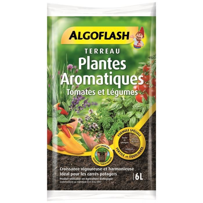 ALGOFLASH Terreau Plantes Aromatiques Tomates et Legumes en pot 6L