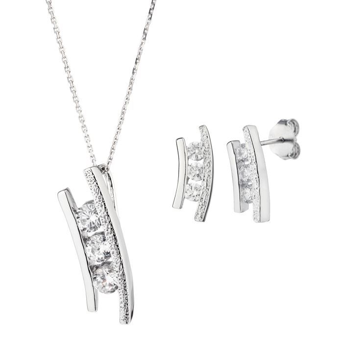 ID BIJOUX Parure Collier et Boucles d'oreilles Argent 925° Oxydes de Zirconium Femme