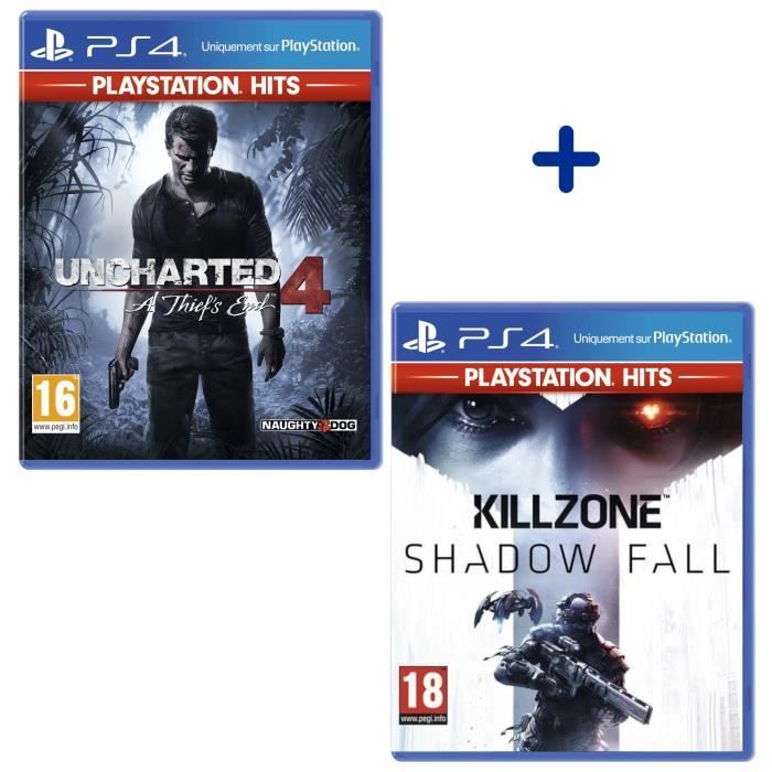Pack 2 Jeux PS4 PlayStation Hits : Uncharted 4 A Thief's End + Killlzone Shadow Fall