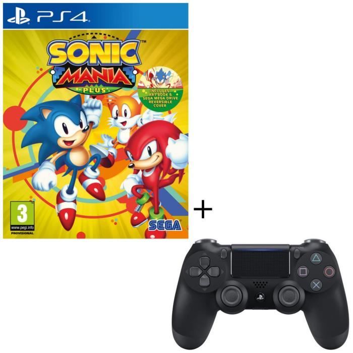 Pack PS4 : Manette PS4 DualShock 4 Noire V2 + Sonic Mania Plus